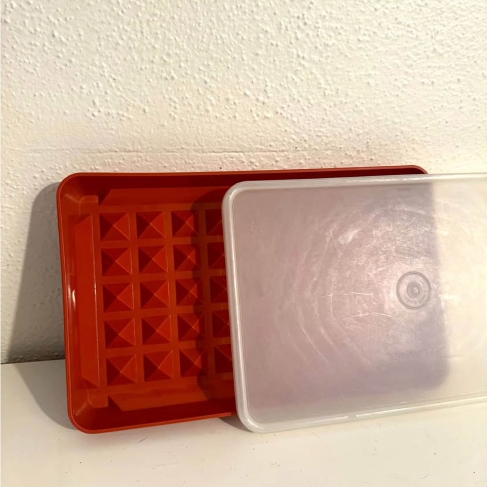 Tupperware | 1970s Meat Keeper Marinating storage orange with lid vintage